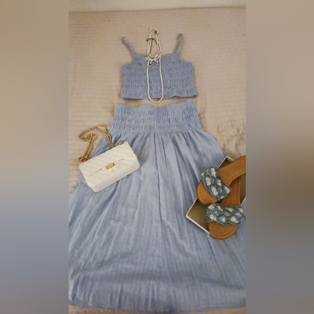 Light Blue Two-Piece Skirt Set